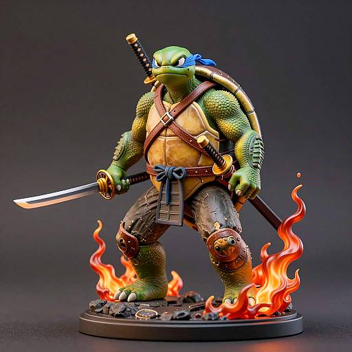 Dynamic Turtle Warrior Figurine in Battle Pose