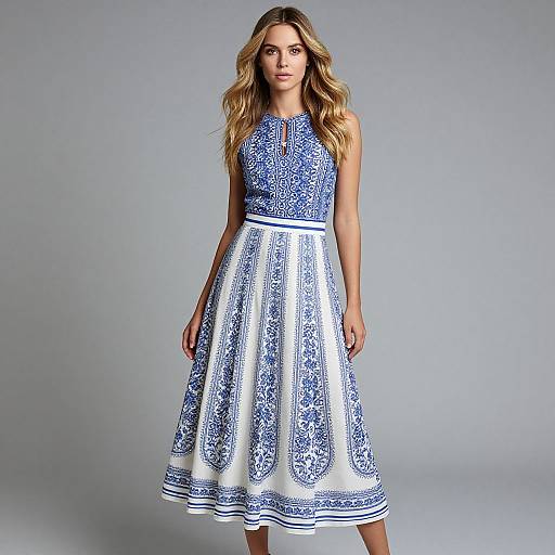 Blonde Woman in Patterned Dress