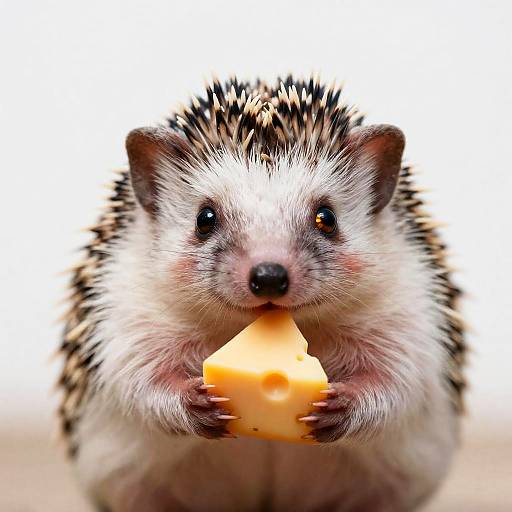 Straight-On Tiny Hedgehog Holding Cheese