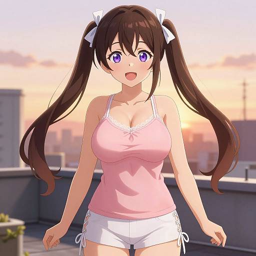 Anime Girl at Sunset Rooftop