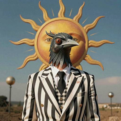 Surreal Bird-Faced Man Under Aquarian Sun