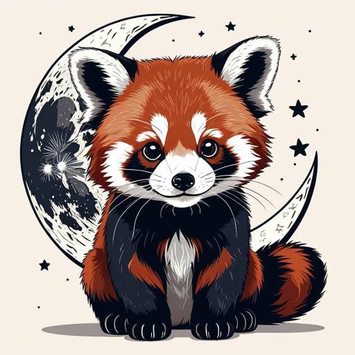Kawaii Red Panda with Crescent Moon