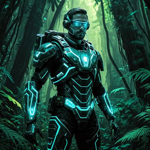 Cybernetic Forest Ranger in Techno-Jungle