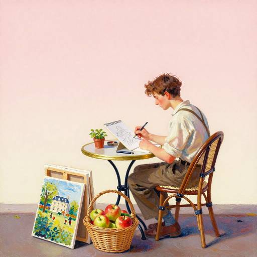 Young Artist Sketching at Parisian Café