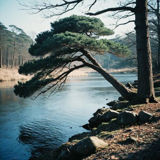 Ancient Pine Tree on Winter Riverbank