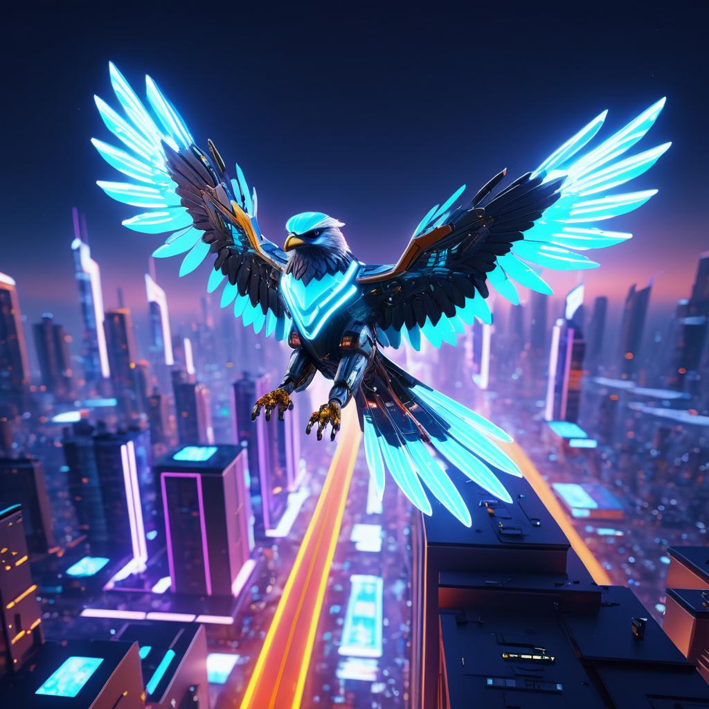 Ultra-Realistic Falcon Over Neon Skyline