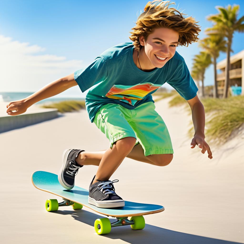 Teen Skateboarder Enjoying Beach Freedom