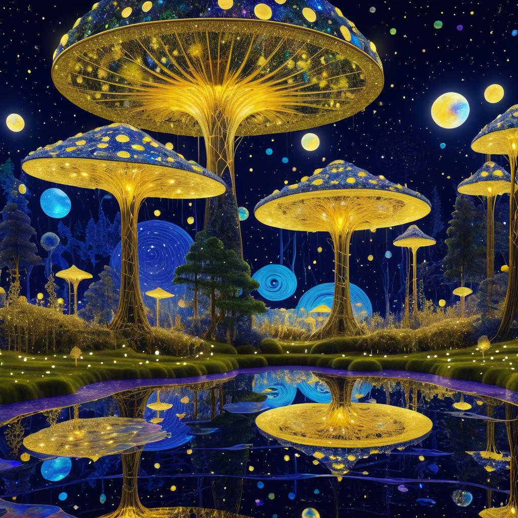 Fantasy Night Sky with Neon Mushrooms