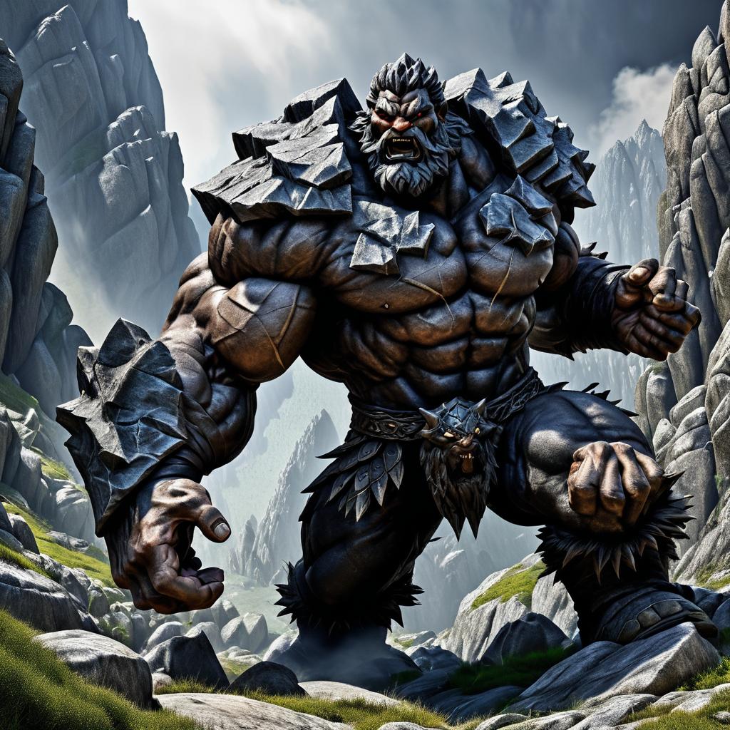 Colossal Giant in a Dark Mountain Landscape