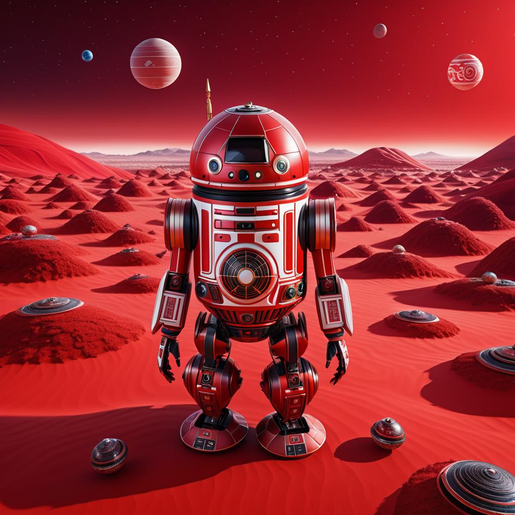 Droid in Martian Landscape with Japanese Textiles