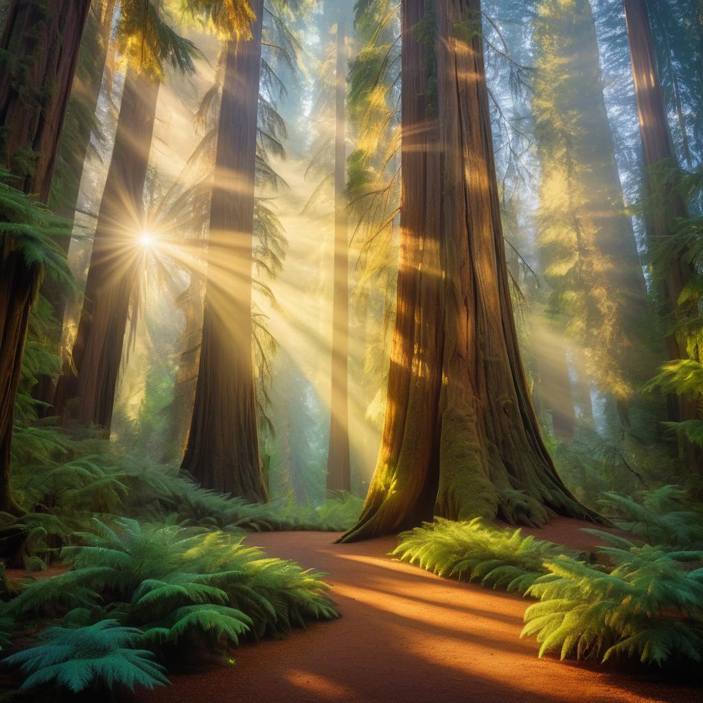 Enchanted Giant Redwood in Pastel Forest