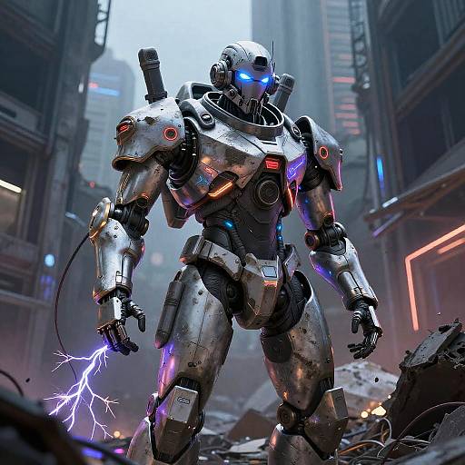 Rogue Mech Pilot in Neon Ruins