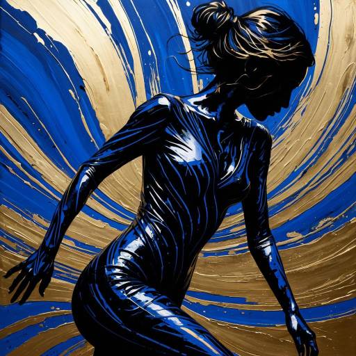 Stylized Blue and Gold Female Silhouette Painting