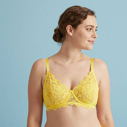 Elegant Woman in Yellow Lace Bra