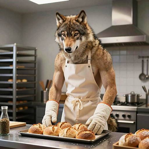 Photorealistic Furry Wolf Baker