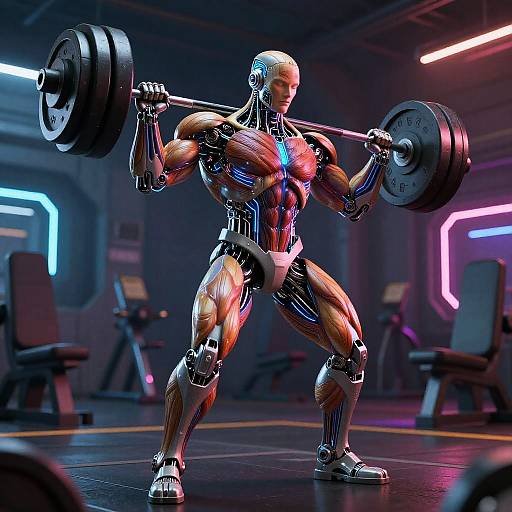 Cybernetic AI Bodybuilder in Neon Arena