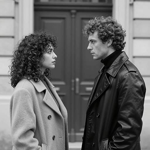 Intense Couple in Black and White Portrait