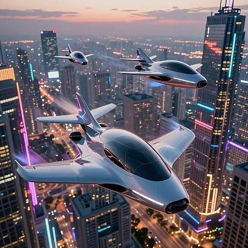 Futuristic Avionetas Over Neon Metropolis