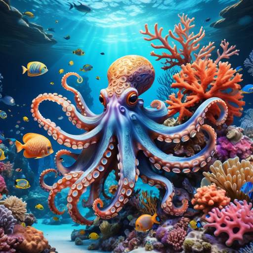 Colorful Octopus in Coral Reef