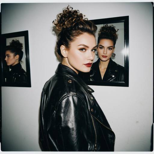 Fashion Model in Leather Jacket with Mirror Reflection