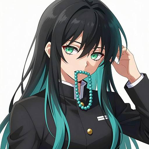 Anime Character Close-Up with Turquoise Hair