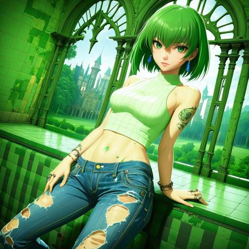 Anime Girl in Torn Denim at Castle