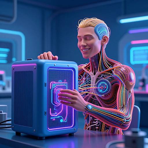 AI Person Emerging from Digital Generator