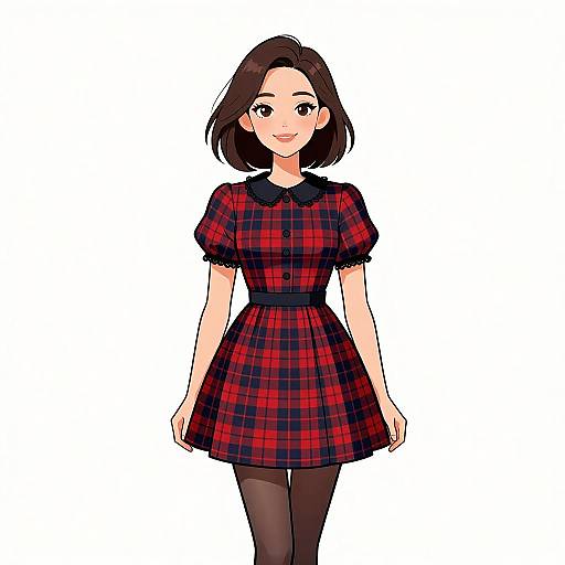 Grunge Style Woman in Tartan Dress