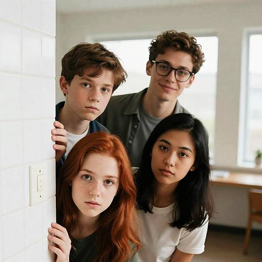 Youthful Curiosity Around a Wall Corner