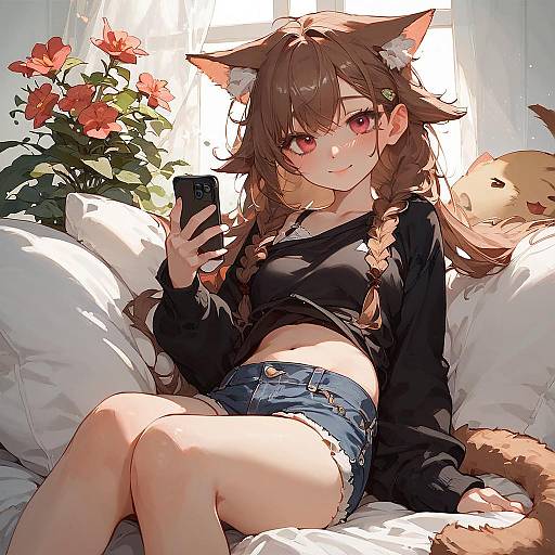 Detailed Cute Anime Girl with Cat Ears