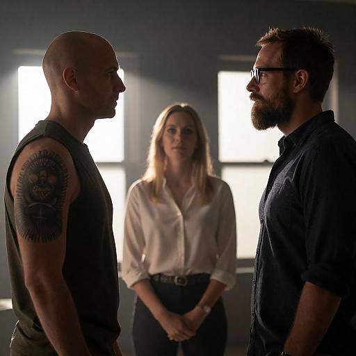 Backlit Confrontation in Dim Room