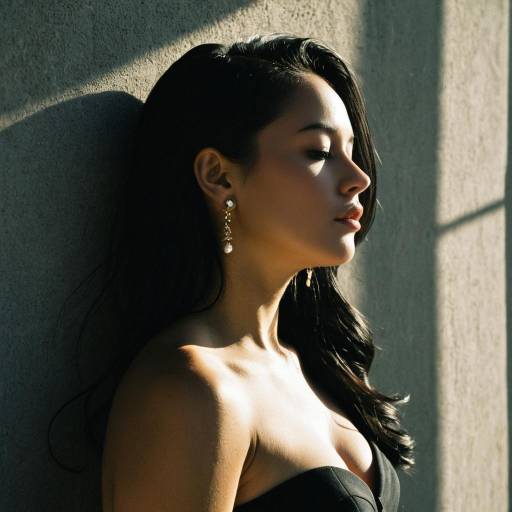 Profile of Woman in Black Strapless Dress with Earrings