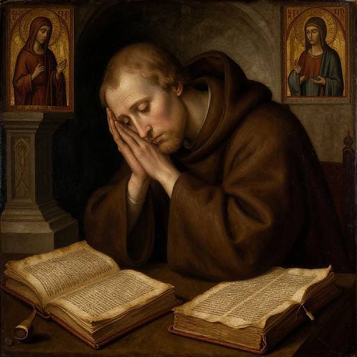 Mourning Monk in Medieval Monastery