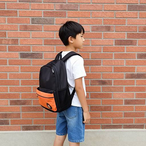 Young Boy by Brick Wall