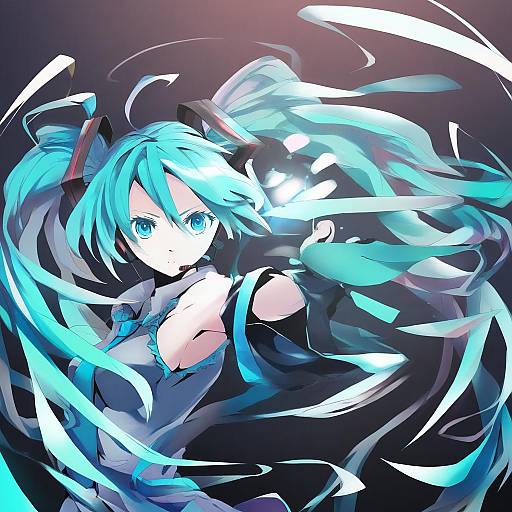 Illustration of Hachune miku, vocaloid in the style of Pokimari