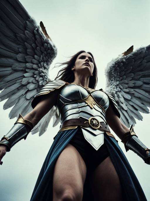 Woman in Warrior Angel Costume with Wings