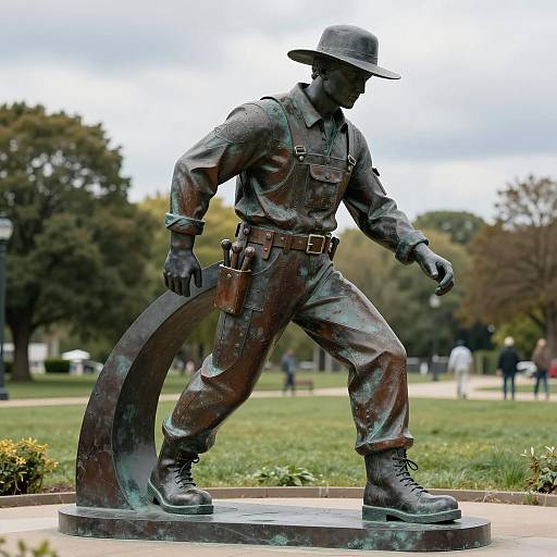 Dynamic Bronze Sculpture of Worker in Overalls