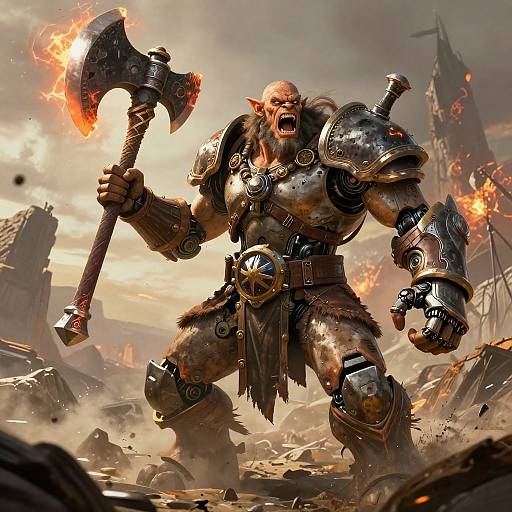 Half-Orc Cyborg Barbarian in Wasteland