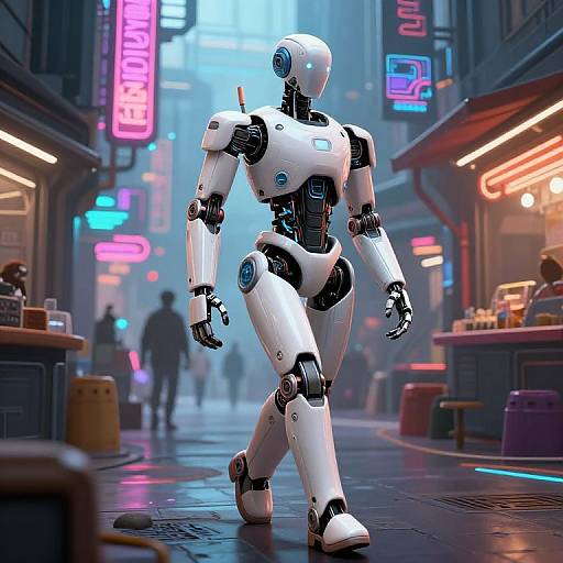Svelte Futuristic Robot in Cyberpunk Market
