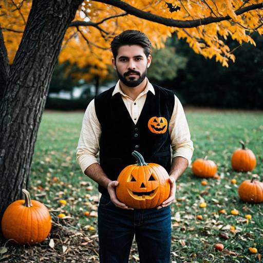 Man Holding Jack-o'-lantern Pumpkin Outdoors
