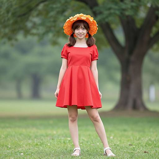 Girl in Orange Blossom Costume Outdoors