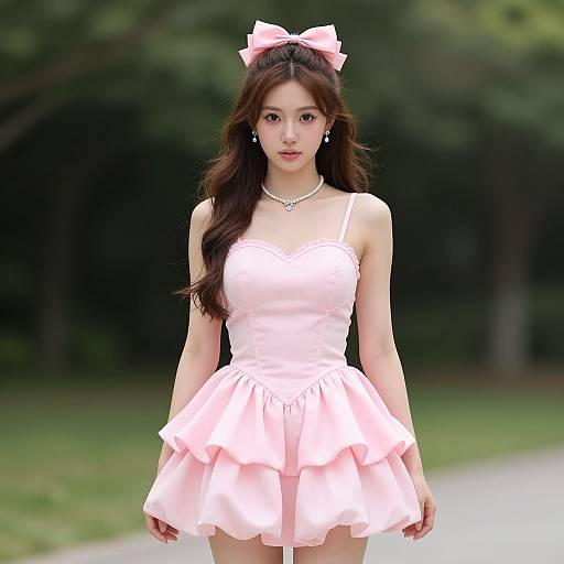 Female Model in Pink Heart Outfit