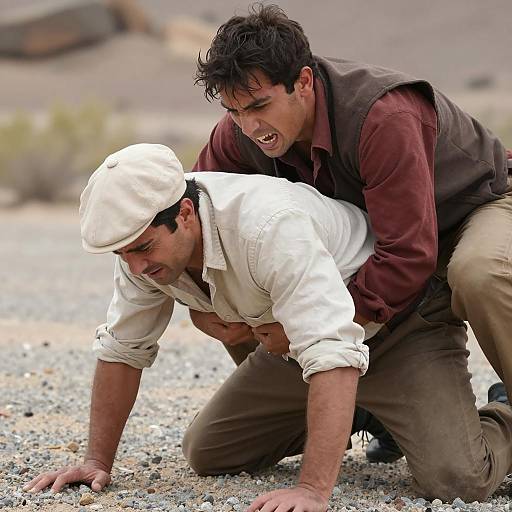 Intense Struggle in a Desert Landscape