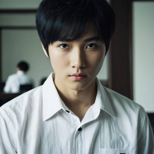 Portrait of Young Asian Man in White Shirt