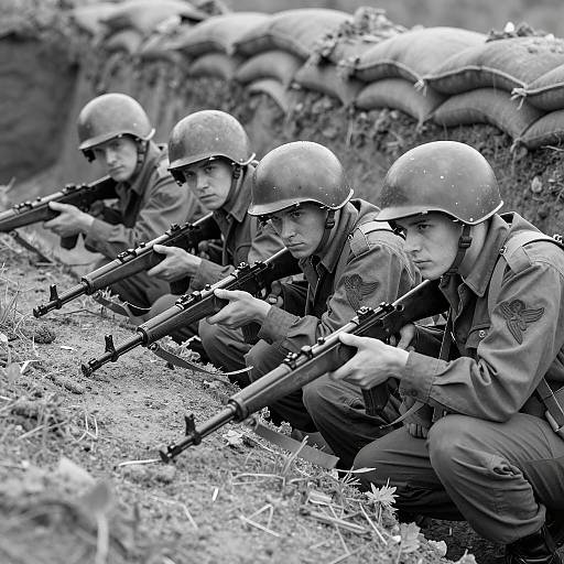 Dramatic Black-and-White Military Scene