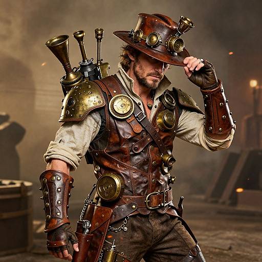 Steampunk Adventurer in Warm Cinematic Light