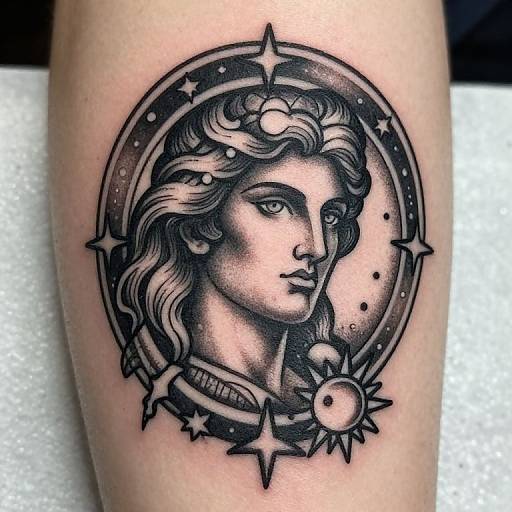 Apollo God Celestial Tattoo Stencil
