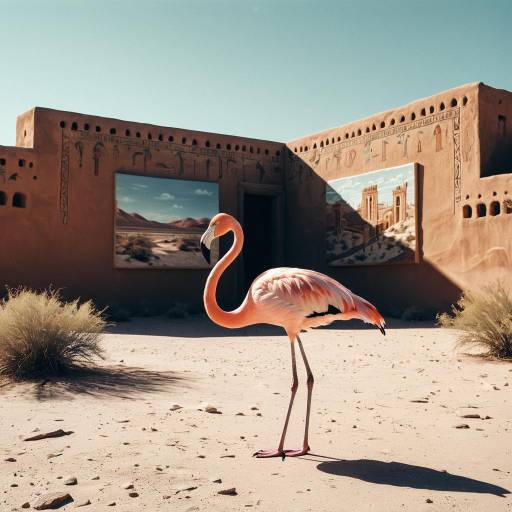 Flamingo in Desert with Ancient Murals Flamingo in Desert with Ancient Murals