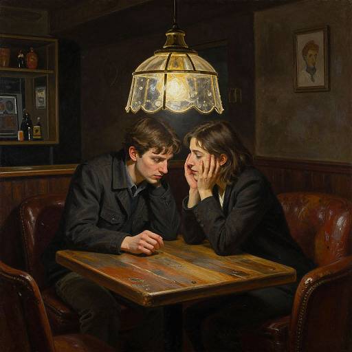Intimate Conversation Beneath Pendant Light