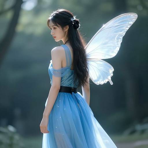 Blue Dress Female Fairy with Wings